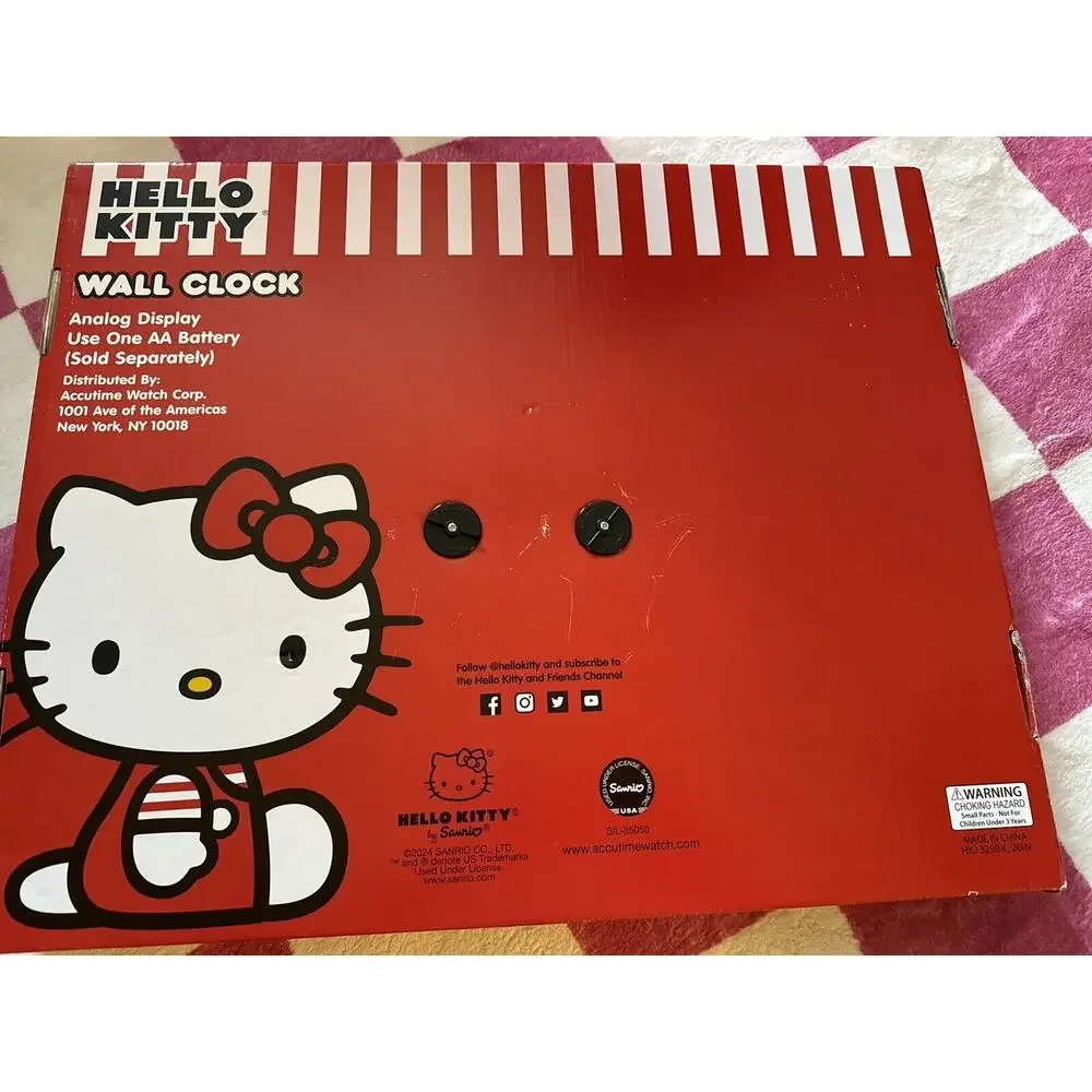 Sanrio Hello Kitty Wall Clock Large Brand New White Red Analog Display - Picture 2 of 6
